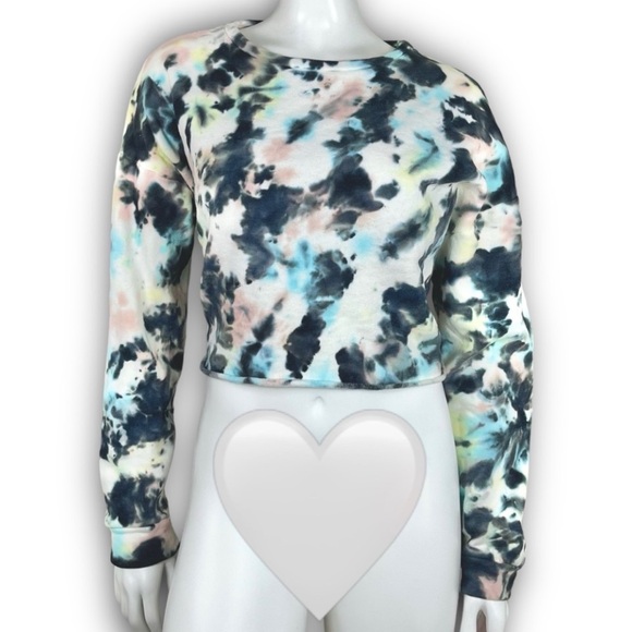 💙 NWT COLSIE Tie Dye Fleece Oversized Cropped Crew Sweatshirt Pastel Athleisure - Picture 3 of 11
